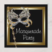 Invitations de masquade Black Masquerade Mask Or