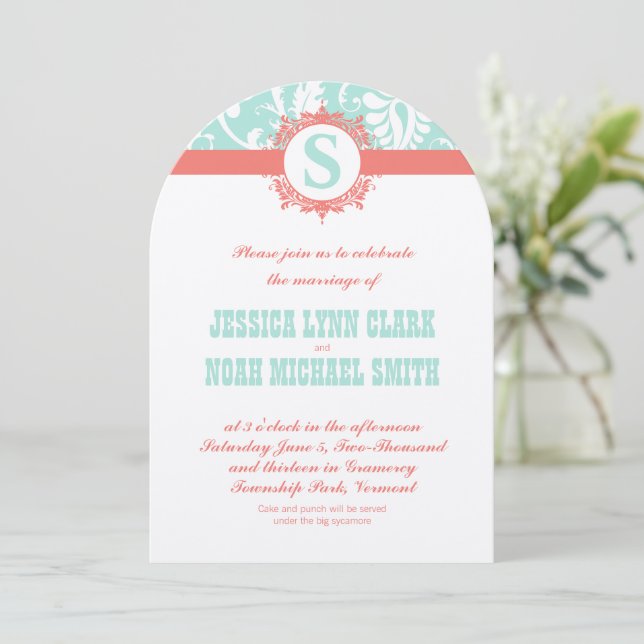 Invitations de Monogrammes de menthe et de pêche M (Debout devant)