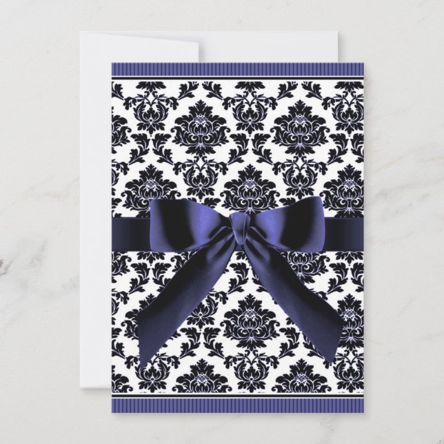 Invitations de Navy Blue & Black Mariage damassé (Devant)