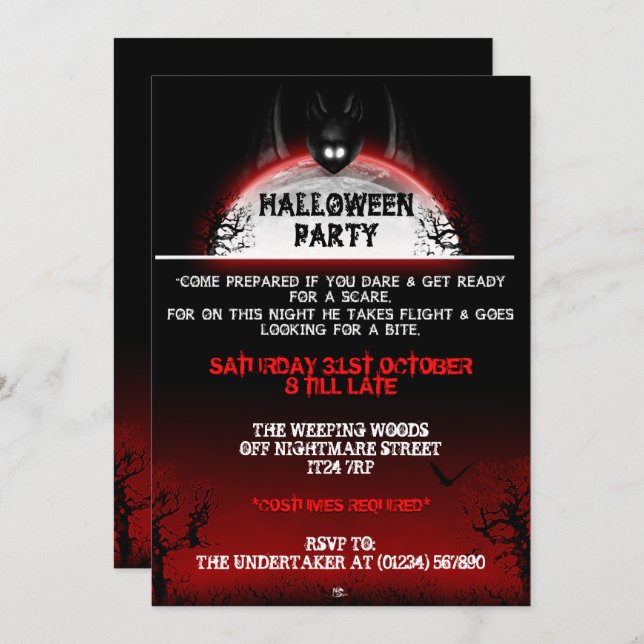Invitations de Nightmare Bat Halloween (Devant / Derrière)