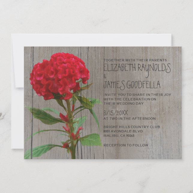 Invitations de noces de Cockscomb rustiques (Devant)