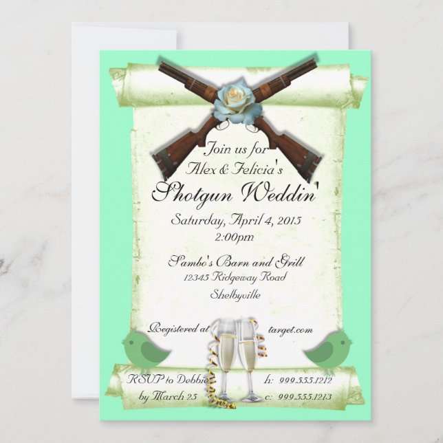 Invitations de noces de tir dans Mint Green (Devant)