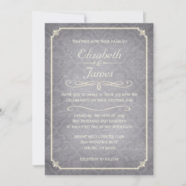 Invitations de noces en damas d'argent (Devant)