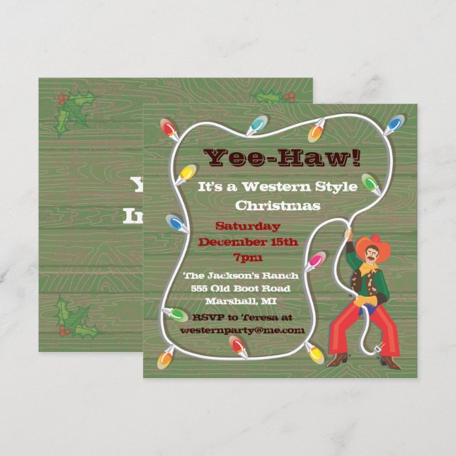 Invitations de Noël Cowboy Lasso (Devant / Derrière)