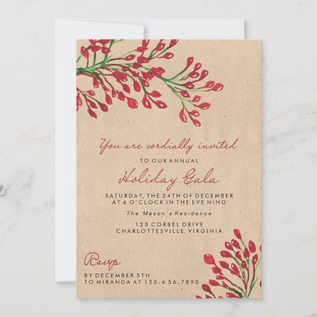 Invitations de Noël/Fêtes Feuilles de la baie (Devant)