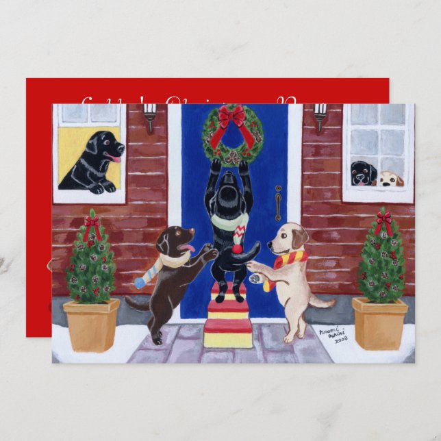 Invitations de Noël Fun Labradors (Devant / Derrière)