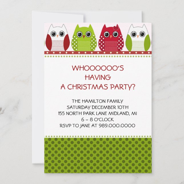Invitations de Noël Owl Fête (Devant)