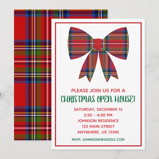 Invitations de Noël Plaid Bow Party (Devant / Derrière)