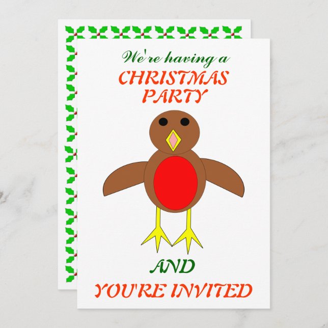 Invitations de Noël Robin Custom Party (Devant / Derrière)