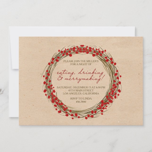 Invitations de Noël Wreath Fête (Devant)