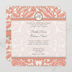 Invitations de Pale Coral & Grey Mariage damassé