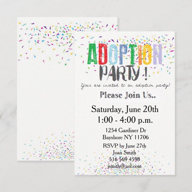 Invitations de partie d'adoption de confettis par (Devant / Derrière)