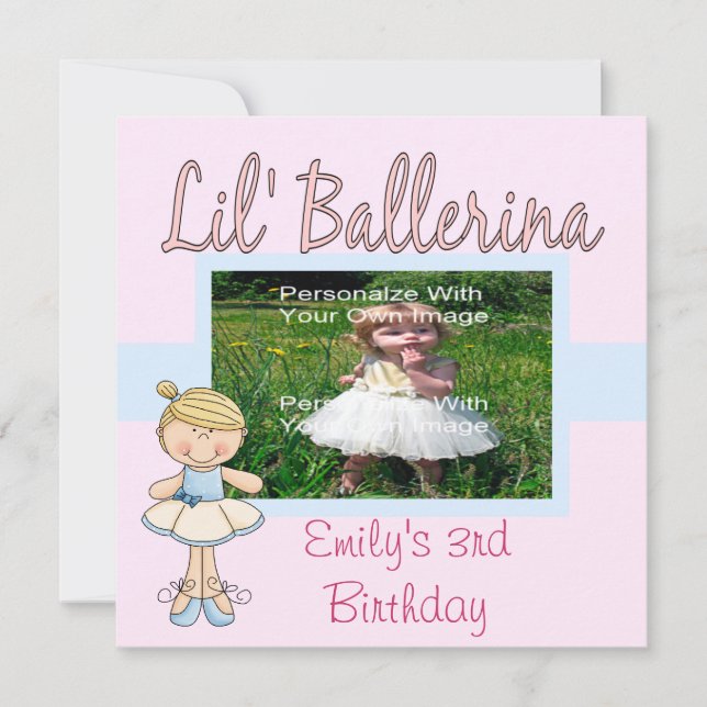 Invitations de partie de ballerine de Lil/bleu et (Devant)