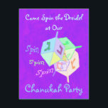 Invitations de partie de Dreidel Chanukah de<br><div class="desc">Les dreidels de rotation multicolores multiples avec les mots "tournent la rotation de rotation". Conception de Chanukah. Invitations faites sur commande de partie de Chanukah - complétez juste votre propre information.</div>