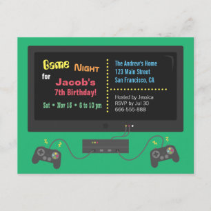 Invitations de partie de nuit de jeu vidéo de TV