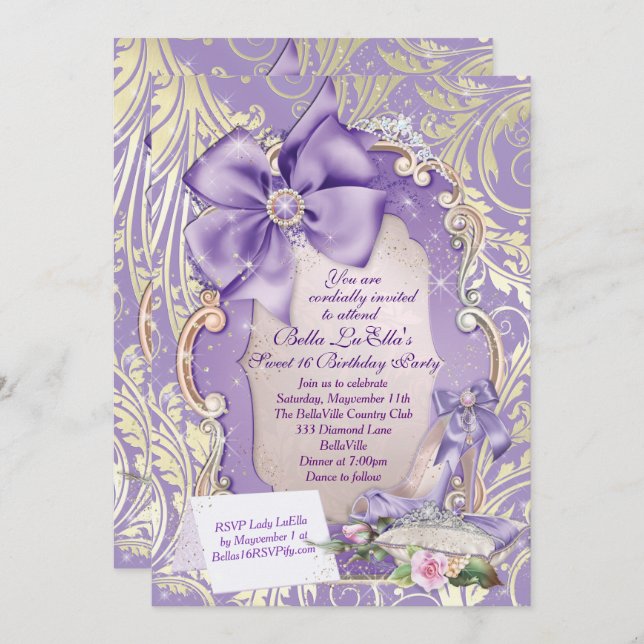 Invitations de partie de Quinceanera du bonbon 16 (Devant / Derrière)