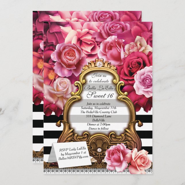 Invitations de partie de Quinceanera du bonbon 16 (Devant / Derrière)