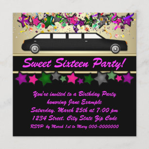 Invitations de partie de sweet sixteen de