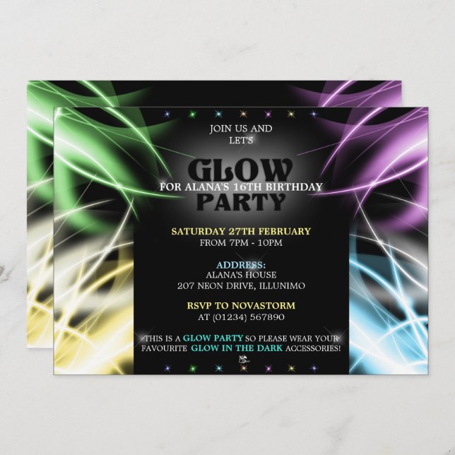 Invitations de partie lumineuse (Devant / Derrière)