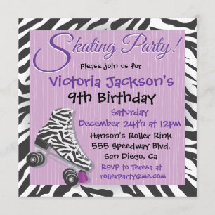 Invitations de patin à roulettes Zebra et Purple