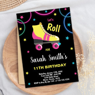 Invitations de patinage à rouleaux noirs violet ro