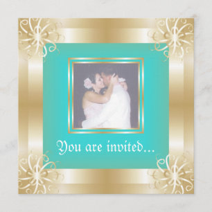 Invitations de photos Mariage de cadre Gold de lux
