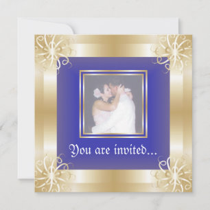 Invitations de photos Mariage de cadre Gold de lux
