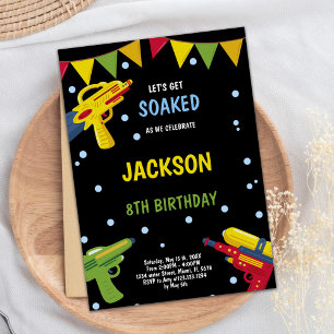 Invitations de pistolet d'eau jaune noir