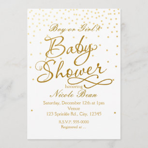 Invitations de points Confetti White & Gold BABY S