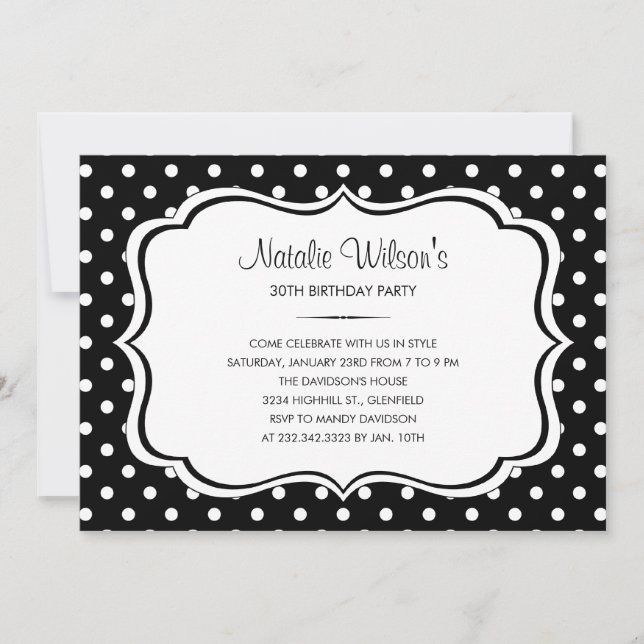 Invitations de points Polka noirs et blancs (Devant)