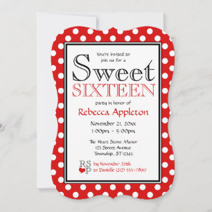 Invitations de Polka Dot Red & White Sweet sixteen