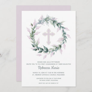 Invitations de première communion Wreath Pink