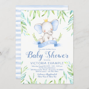 Invitations de prince baby shower d'éléphant