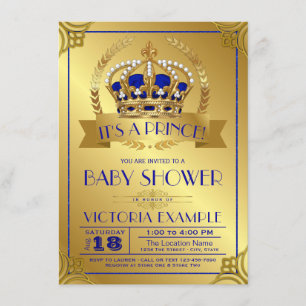 Invitations de prince baby shower d'or de bleu
