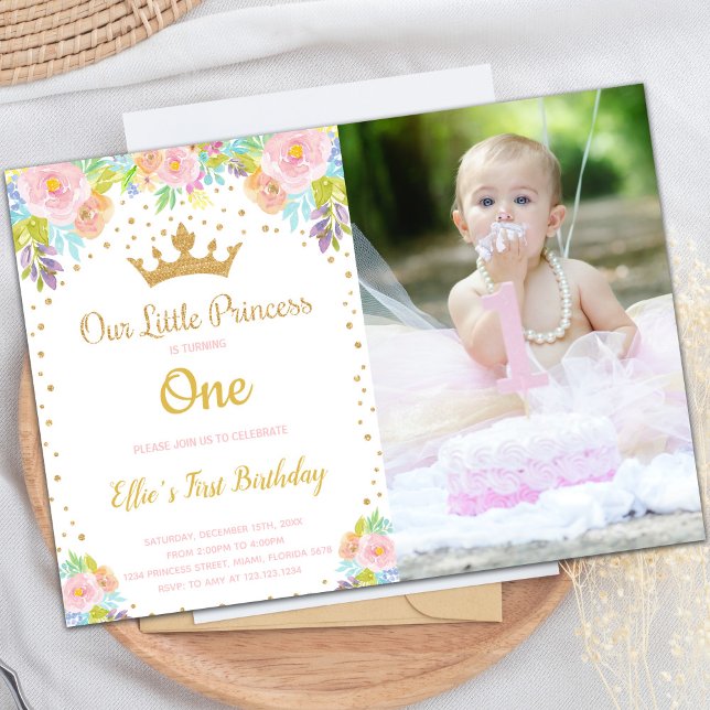 Invitations de Princess Party personnalisables pou (Crown Princess Birthday Invitations with photo)