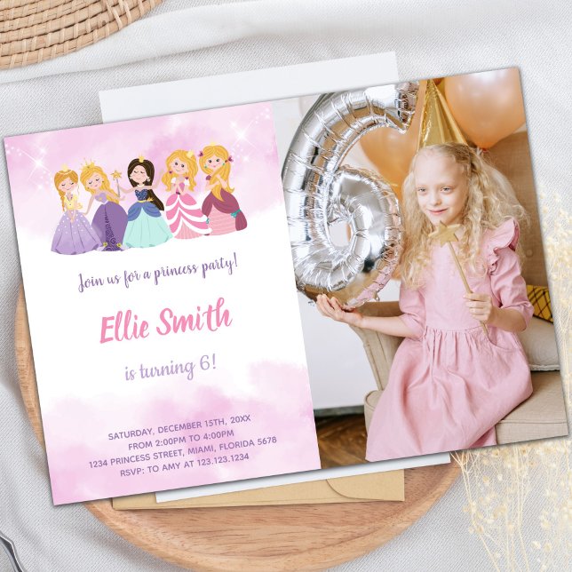 Invitations de Princess Party personnalisables pou (Princesses Birthday Invitations with photo)