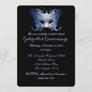 Invitations de Quinceanera à la mascarade bleue