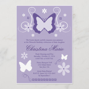 Invitations de Quinceanera à papillon pourpre