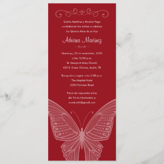 Invitations de Quinceanera à papillon rouge