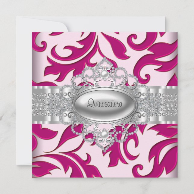 Invitations de Quinceanera aux persiennes roses ch (Devant)