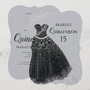 Invitations de Quinceañera d'argent de noir de