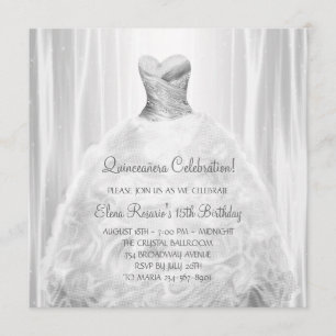 Invitations de Quinceanera de blanc de robe