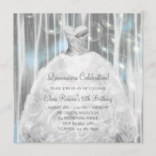 Invitations de Quinceanera de blanc et de bleu de