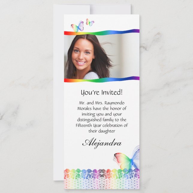 Invitations de Quinceanera dentelle de papillon Ar (Devant)