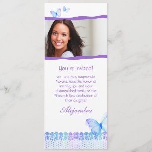 Invitations de Quinceanera dentelle de papillon bl