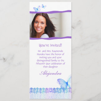 Invitations de Quinceanera dentelle de papillon bl