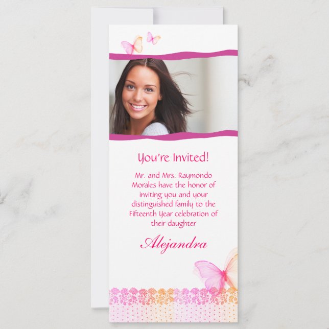 Invitations de Quinceanera Dentelle rose orange (Devant)