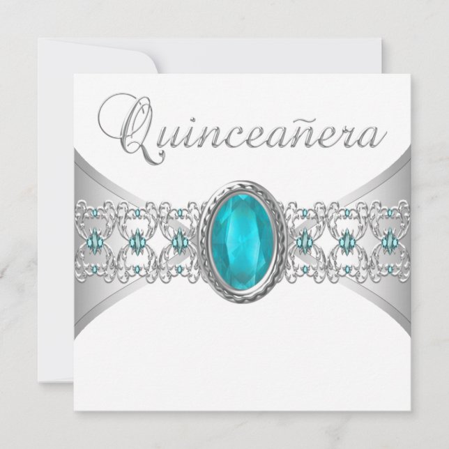 Invitations de Quinceanera en argent bleu turquois (Devant)