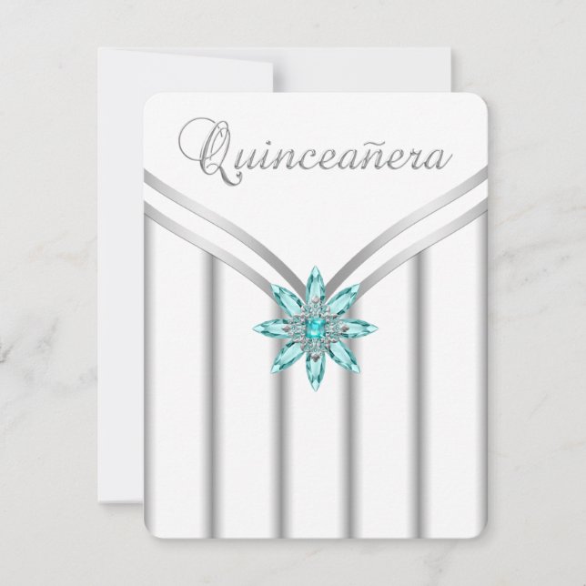 Invitations de Quinceanera en argent bleu turquois (Devant)