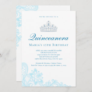 Invitations de Quinceanera en dentelle bleu clair